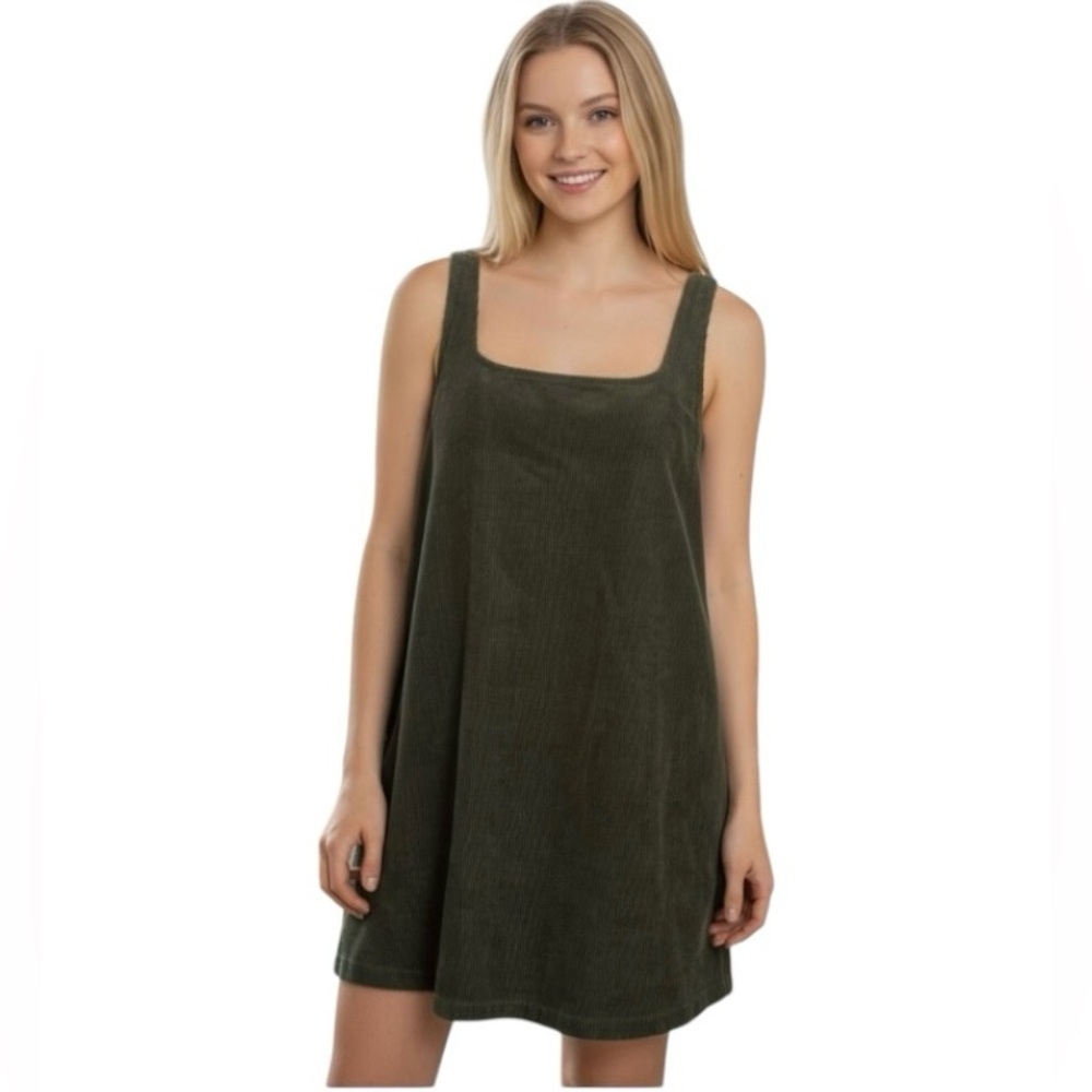ASOS Women’s Olive Green Tall A-line Corduroy Pinafore Sleeveless Dress Size 8
